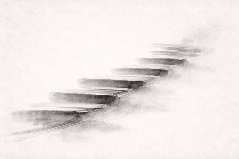 Illustration: Black-and-white image of blurred steps ascending diagonally to the right.